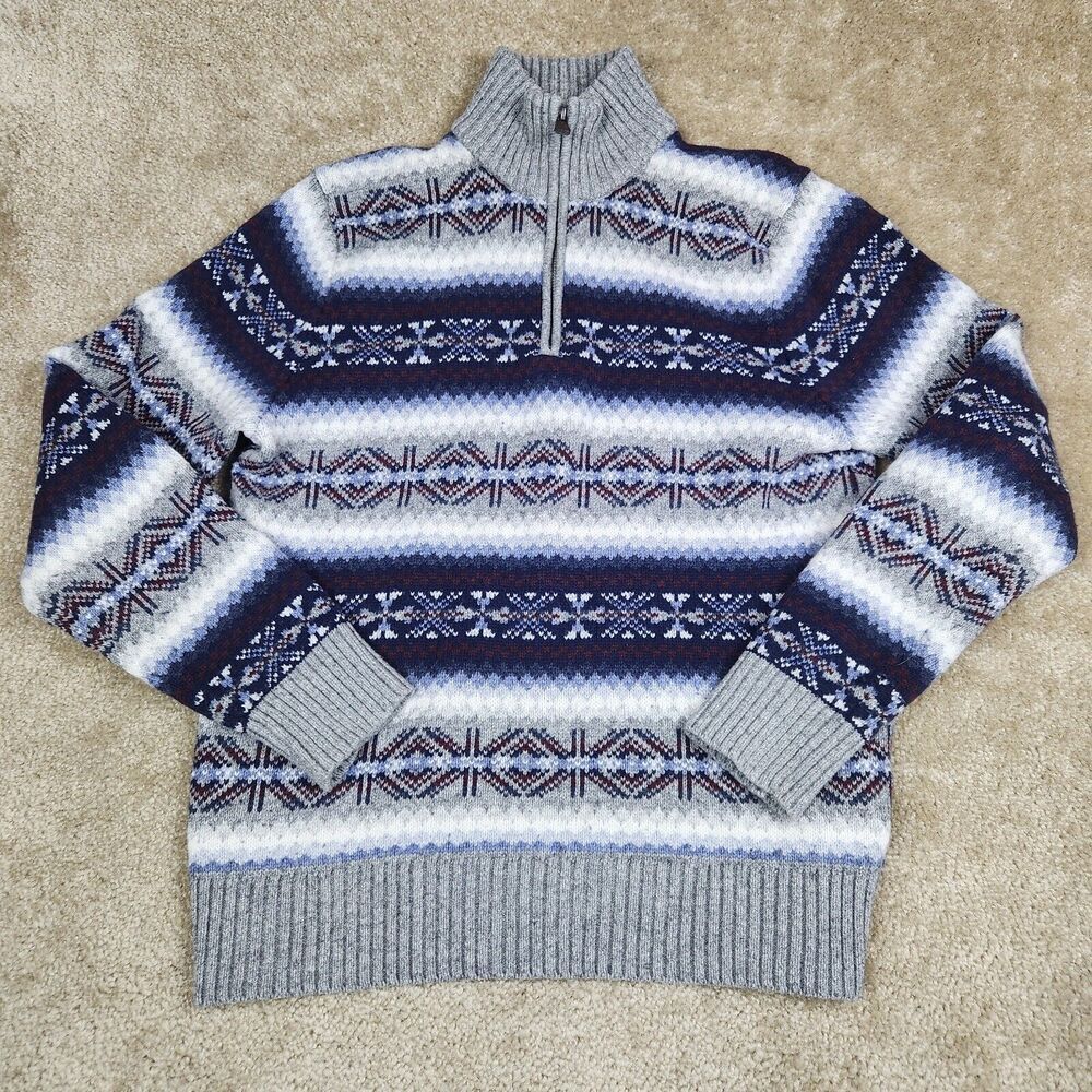 Tommy Hilfiger Sweater Mens Sz M Luxury Wool Blend Fair Isle Chunky Heavy A858